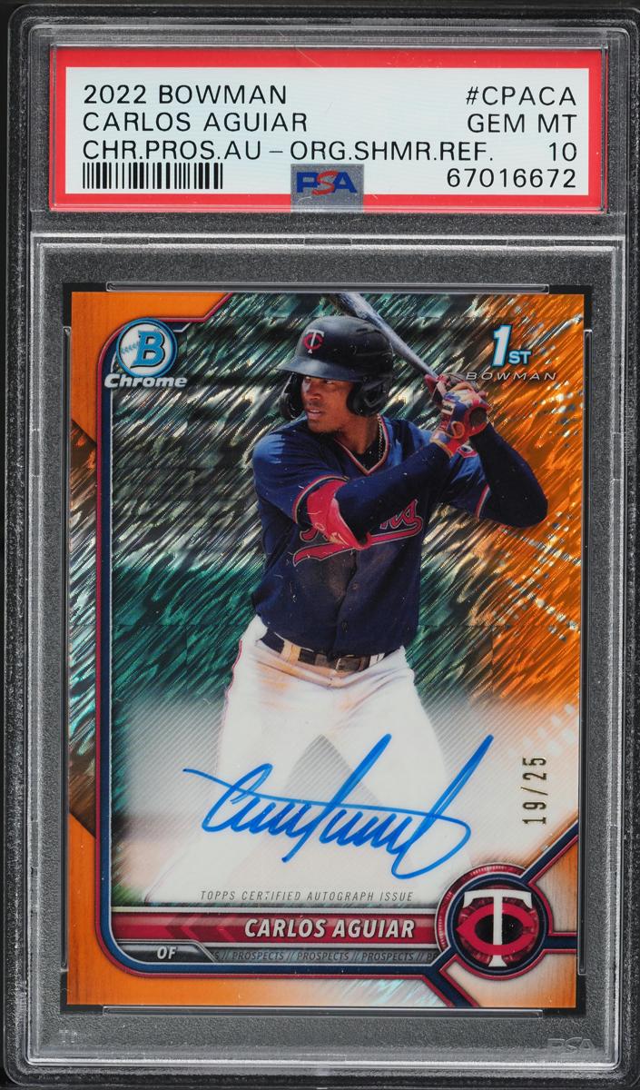 2022 Bowman Chrome Prospects Baseball Orange Shimmer Carlos Aguiar #15 PSA 10
