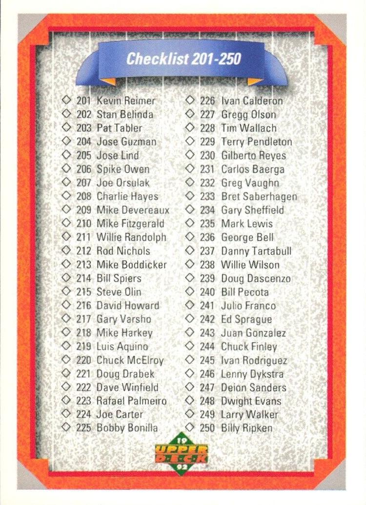 1992 Upper Deck Checklist #300 card