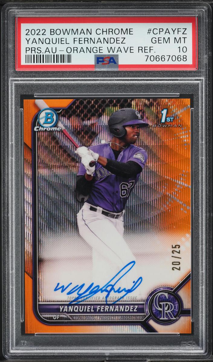 2022 Bowman Chrome Prospects Baseball Orange Wave Yanquiel Fernandez #CPA-YFZ PSA 9