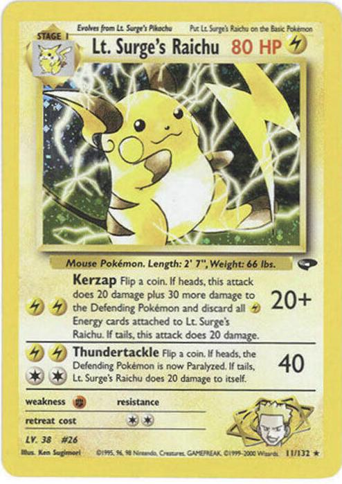 LT. Surge's Raichu Holo 2000 Pokemon Gym Challenge