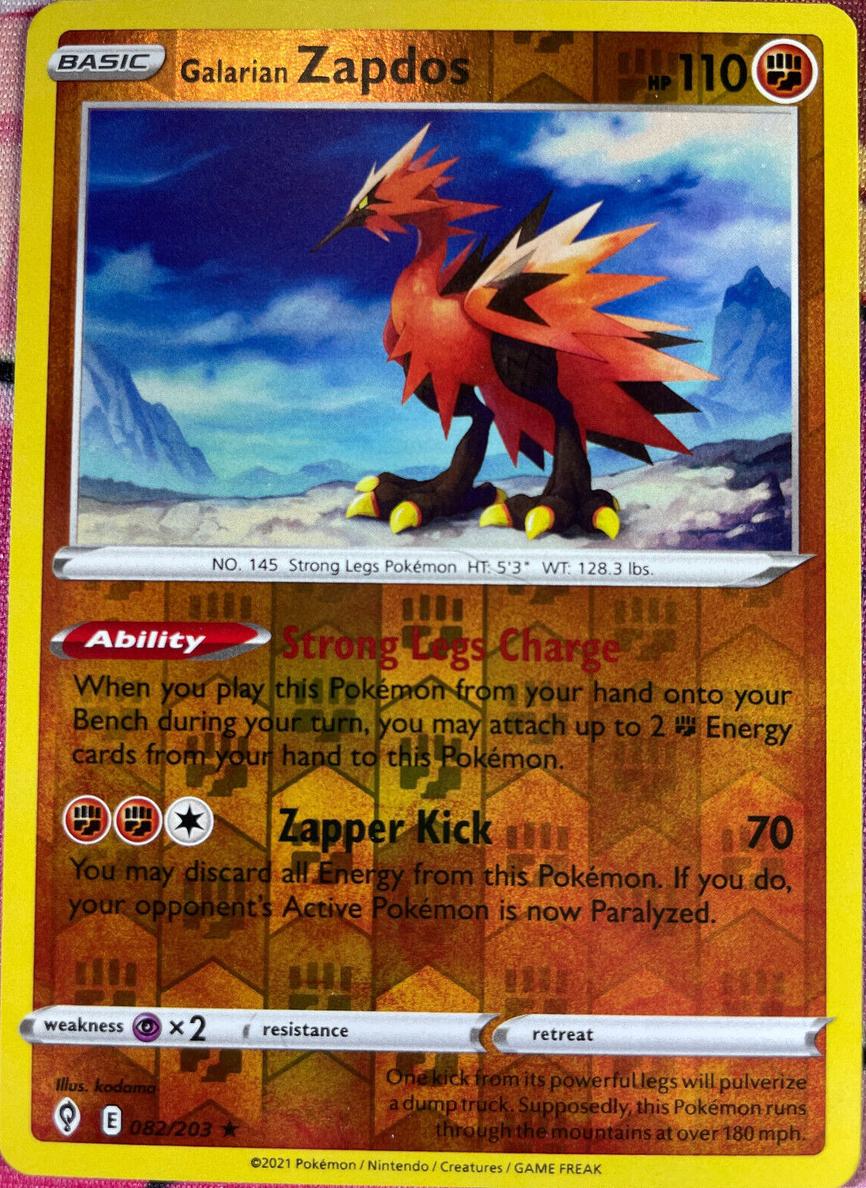 Galarian Zapdos 2021 Pokemon Evolving Skies Reverse Foil