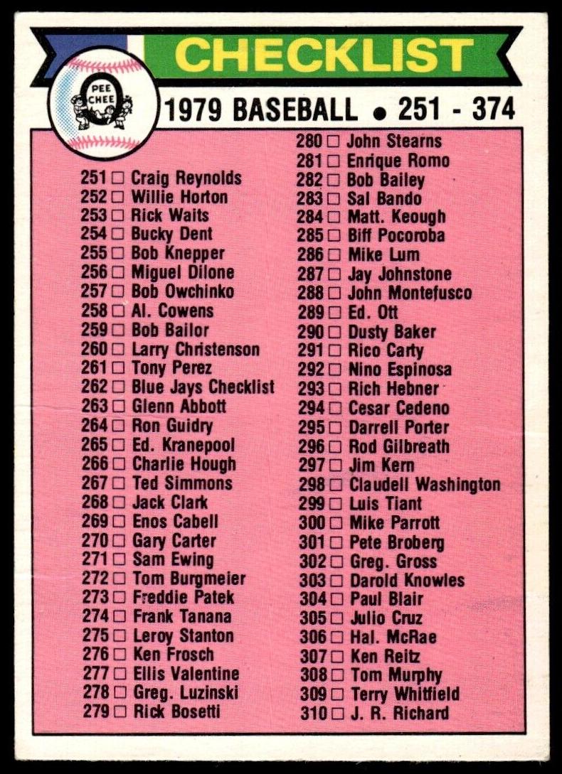 1979 Checklist 251-374 #353