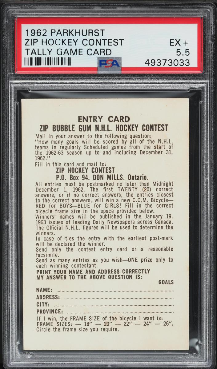 Zip Hockey Contest - 1962 Parkhurst Hockey