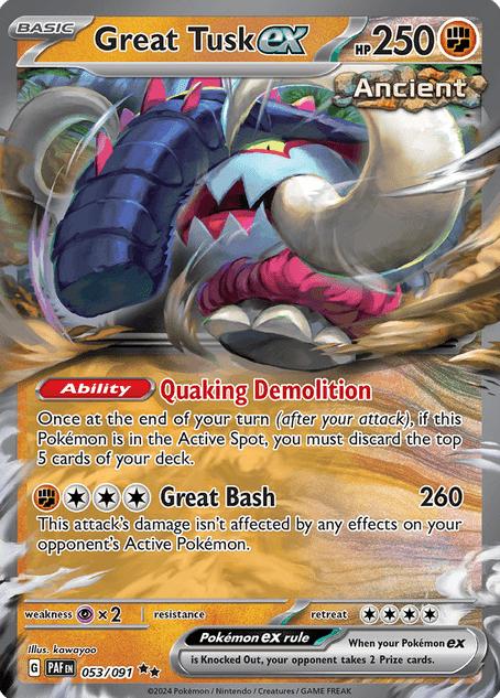 Great Tusk EX Holo 2024 Pokemon Scarlet & Violet Paldean Fates