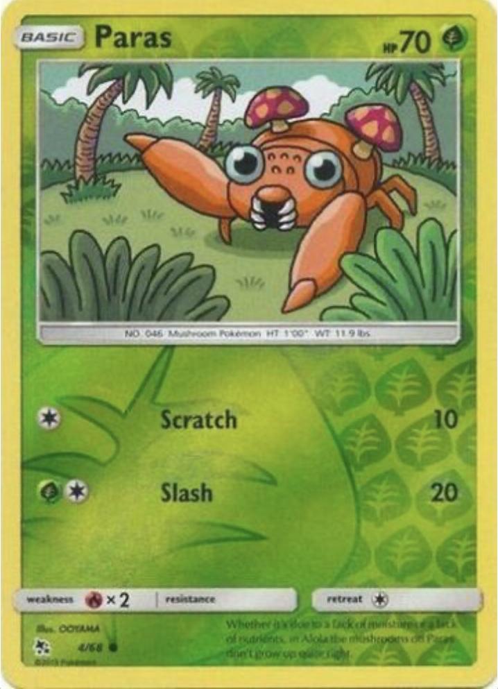 Paras 2019 Pokemon Sun & Moon Hidden Fates Reverse Holo
