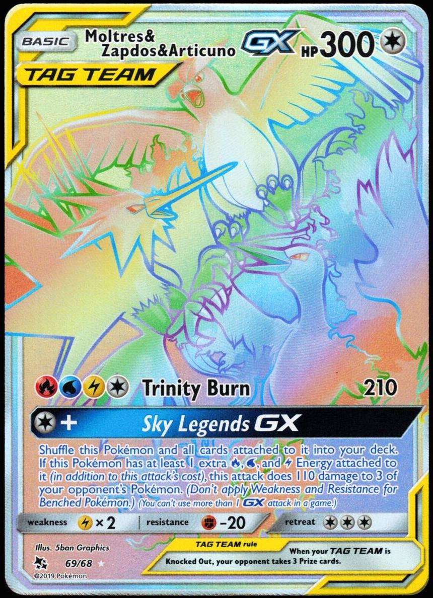 2019 Pokemon Hidden Fates GX #69 Moltres / Zapdos front