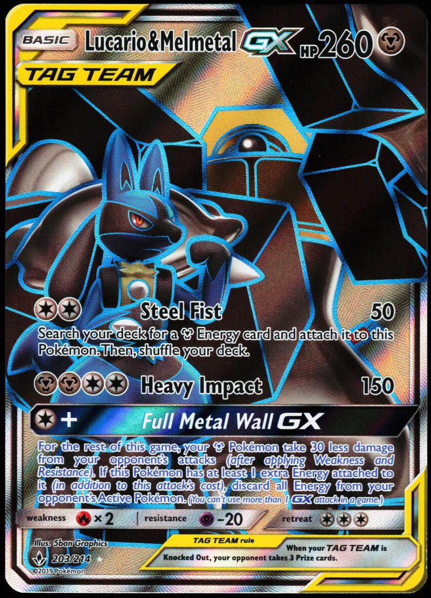 2019 Pokemon Unbroken Bonds Jnbrokenbonds-Fa Pa GX #203 Lucario front