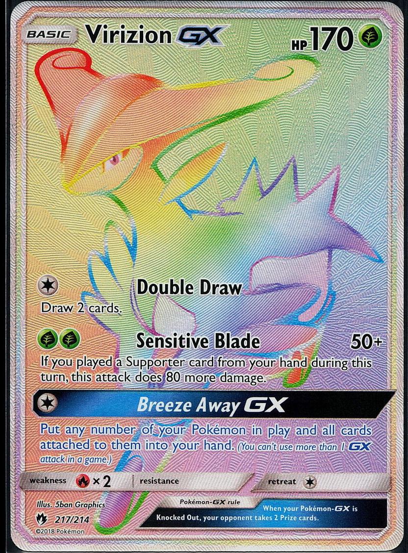 2018 Pokemon Sun & Moon Lost Thunder-Secret Full Art #217 Virizion Gx front