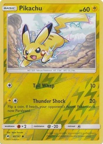 Pikachu 2017 Pokemon Sun & Moon Burning Shadows Reverse Holo