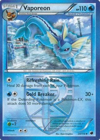 Vaporeon 2013 Pokemon Black & White Plasma Freeze