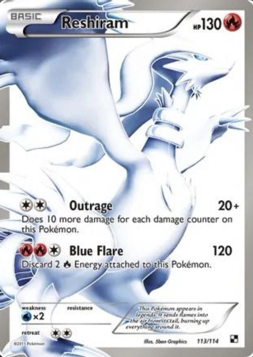 2011 Pokemon Black & White Full Art #113 Reshiram front