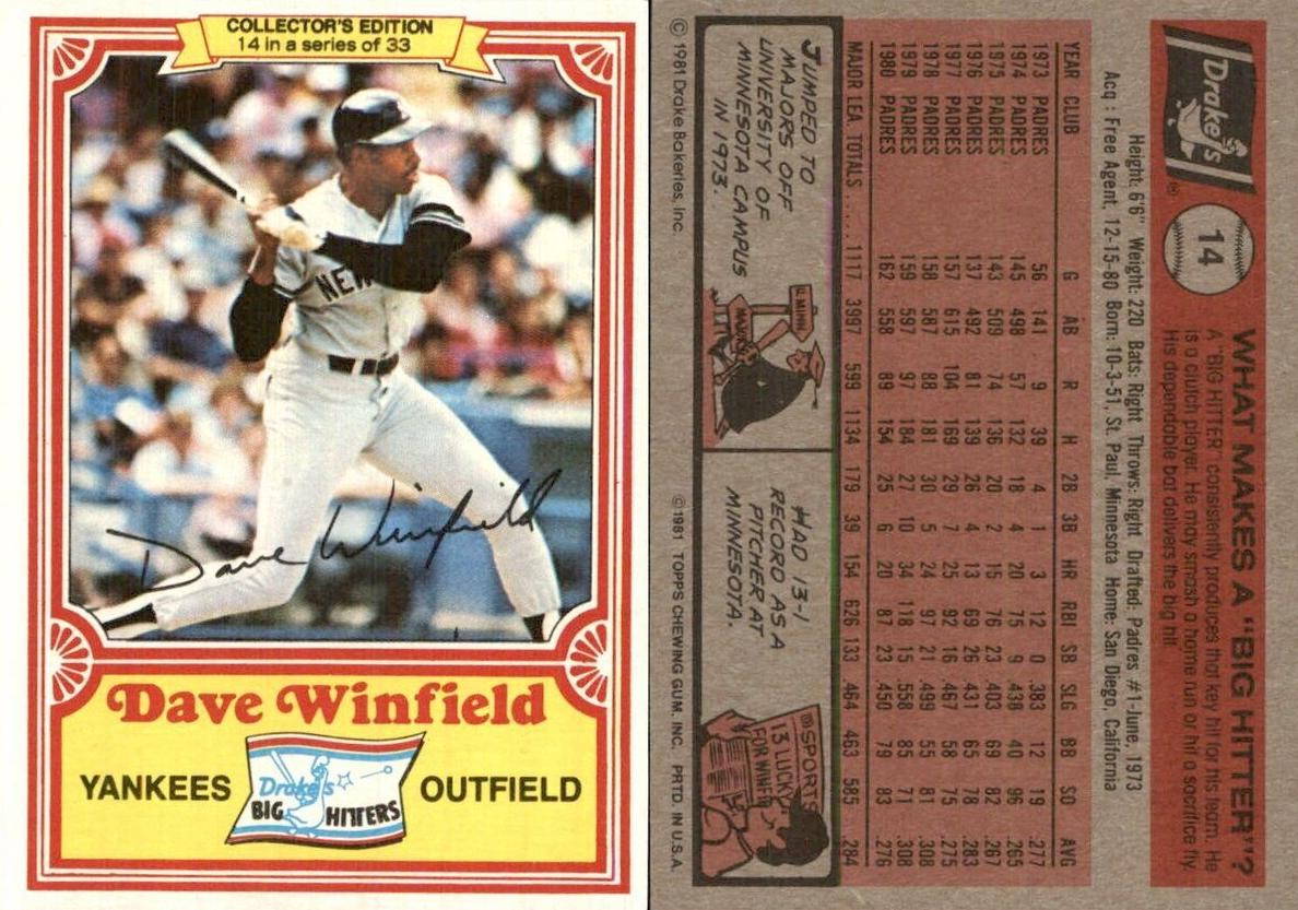 1981 Drake's Dave Winfield #14 card