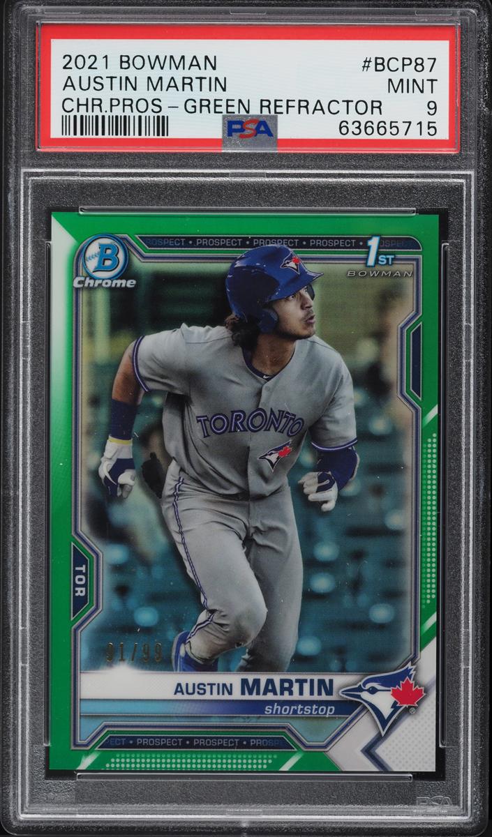 2021 Bowman Chrome Prospects Baseball Green Austin Martin #BCP-87 PSA 9
