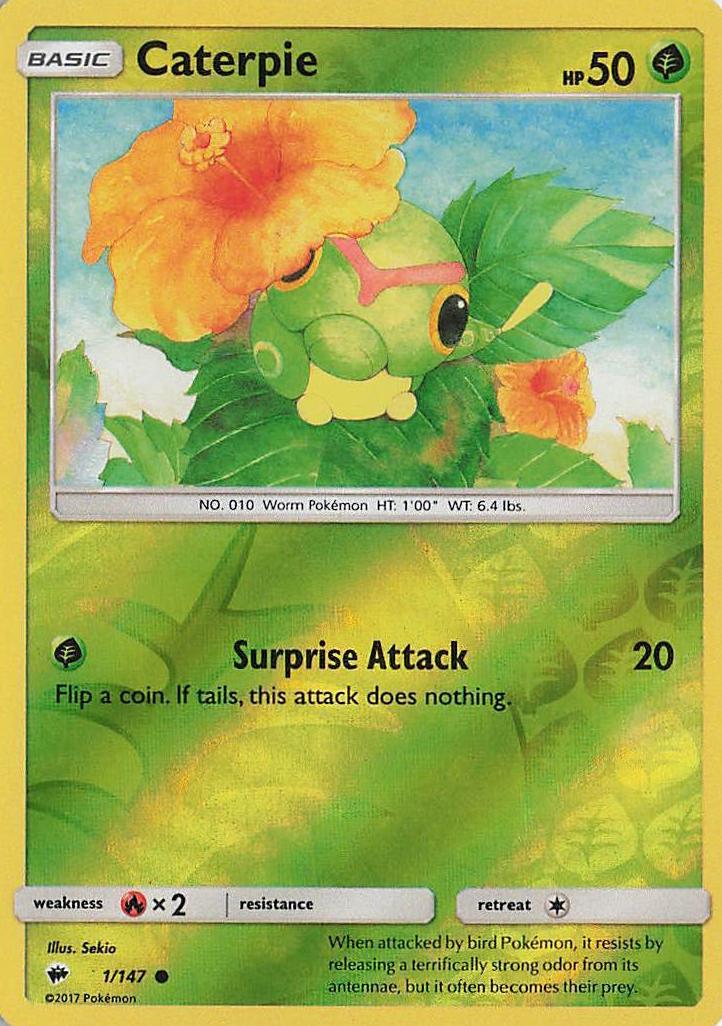 Caterpie 2017 Pokemon Sun & Moon Burning Shadows Reverse Holo