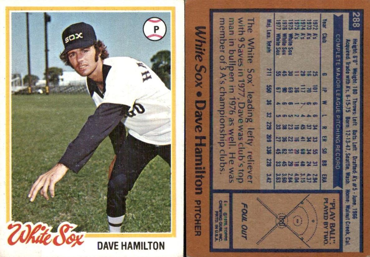 1978 Topps Dave Hamilton #288 card