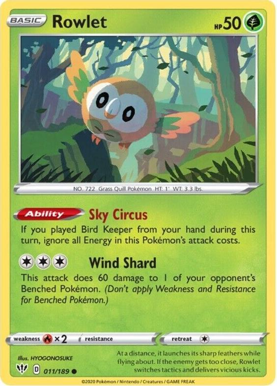 Rowlet 2020 Pokemon Sword & Shield Darkness Ablaze