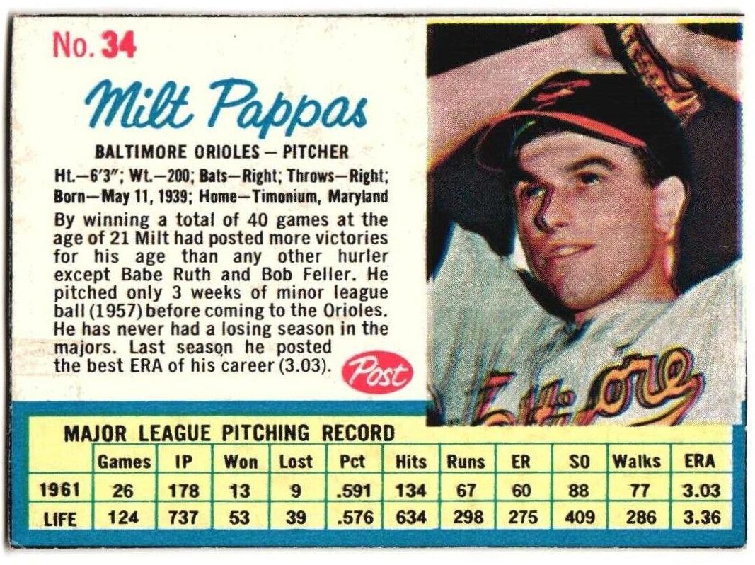 1962 Milt Pappas #34