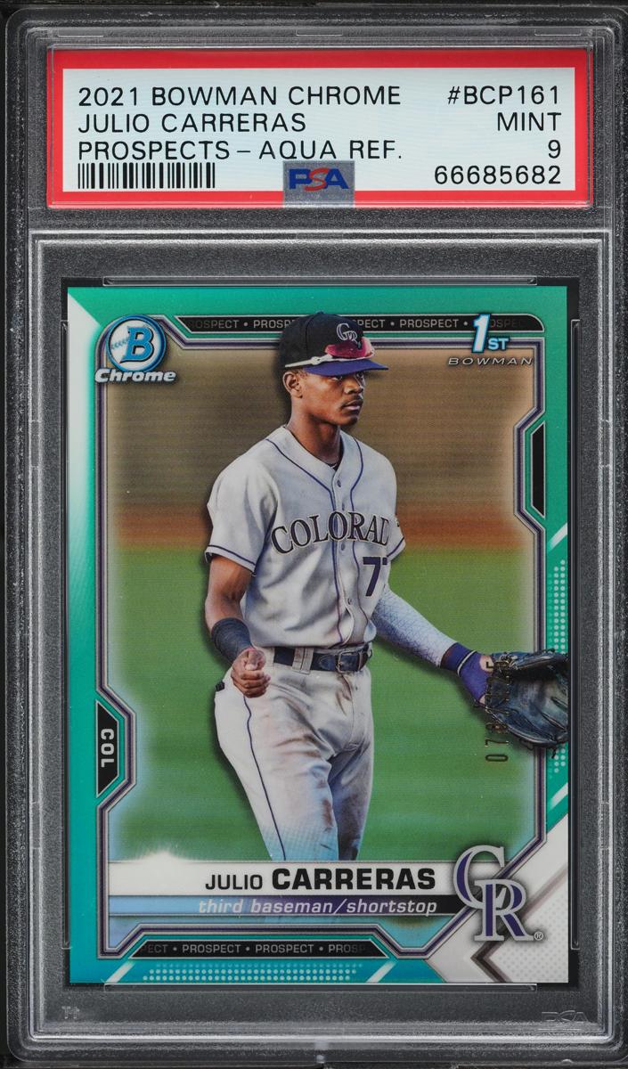 2021 Bowman Chrome Baseball Aqua Refractor Julio Carreras #BCP-161 PSA 8.5