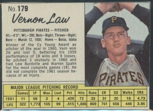 1962 Vernon Law [Hand Cut] #179