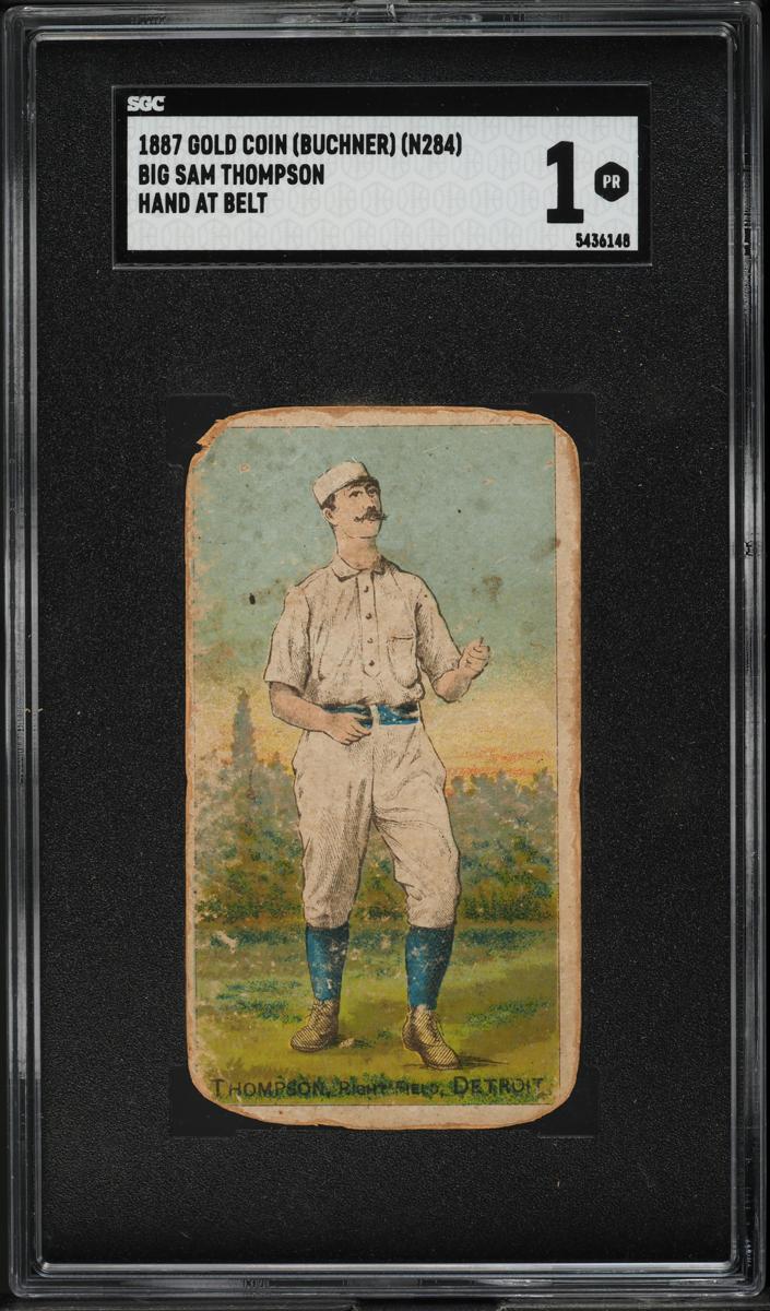 1887 N284 Buchner Gold Coin Baseball Hand at Belt Big Sam Thompson #NNO SGC 1