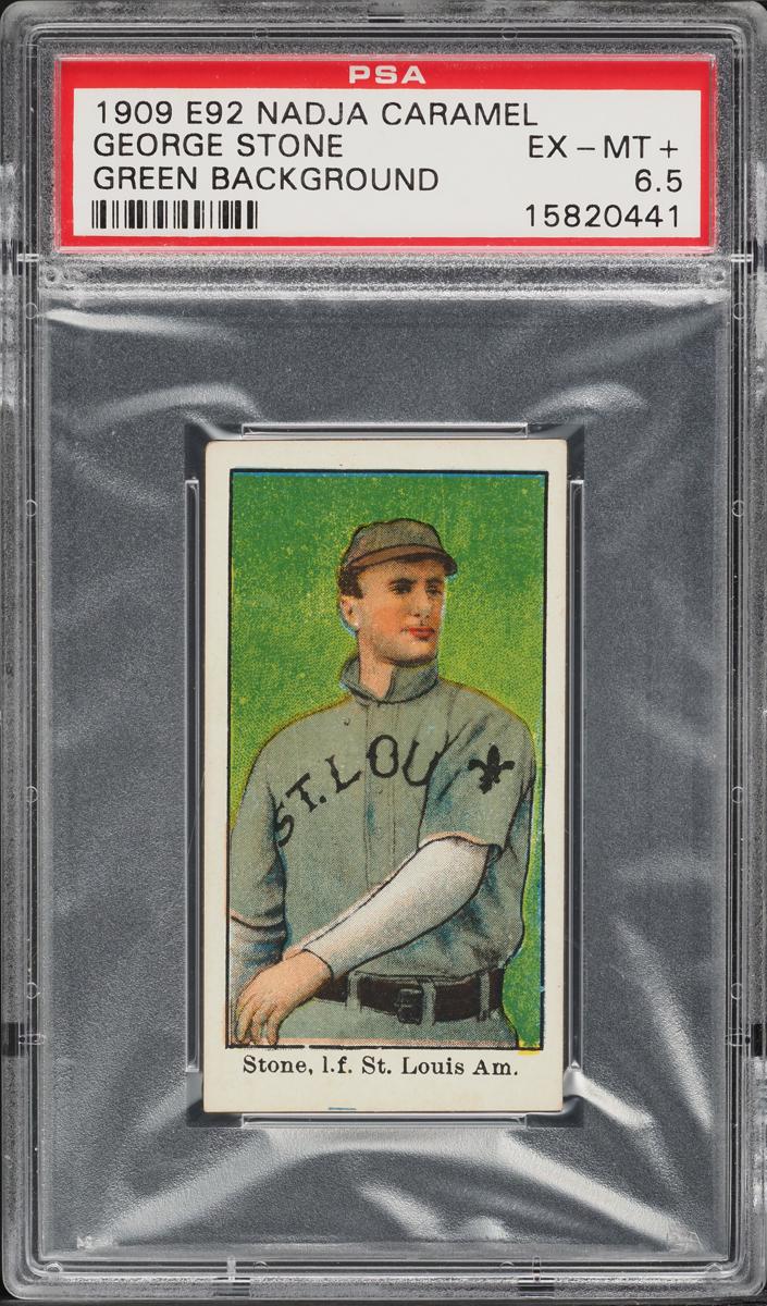 1909 Nadja Caramels E92 Baseball Green Background George Stone #NNO PSA 6.5