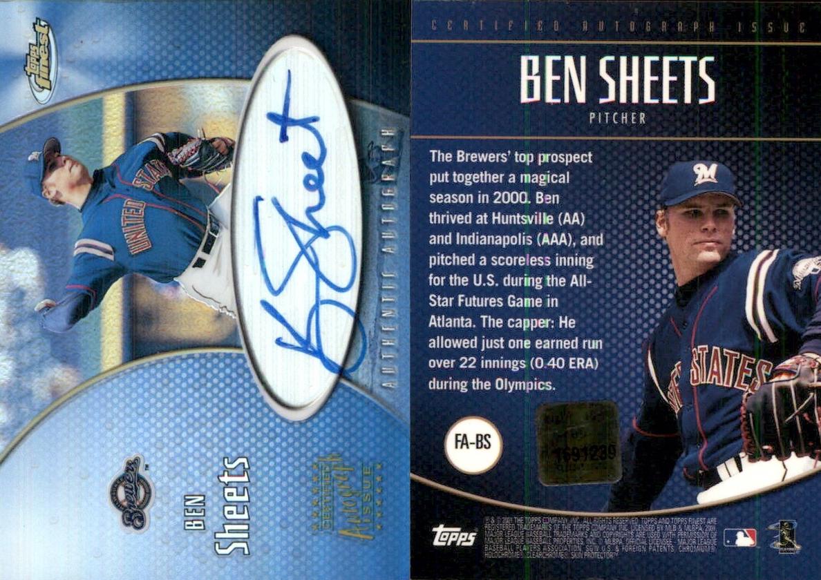 2001 Topps Finest Ben Sheets #FA-BS card
