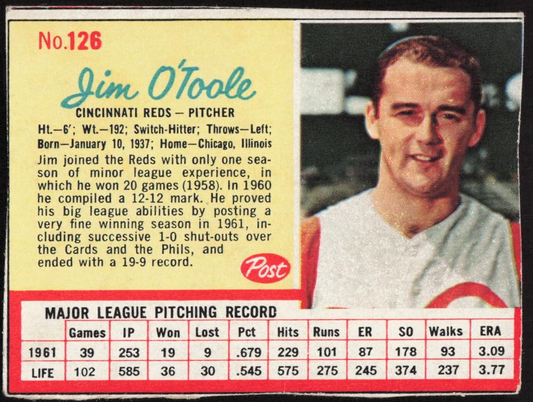 1962 Jim O'Toole #126
