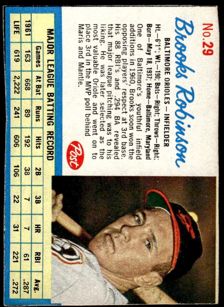 1962 Post Cereal Brooks Robinson #29 card