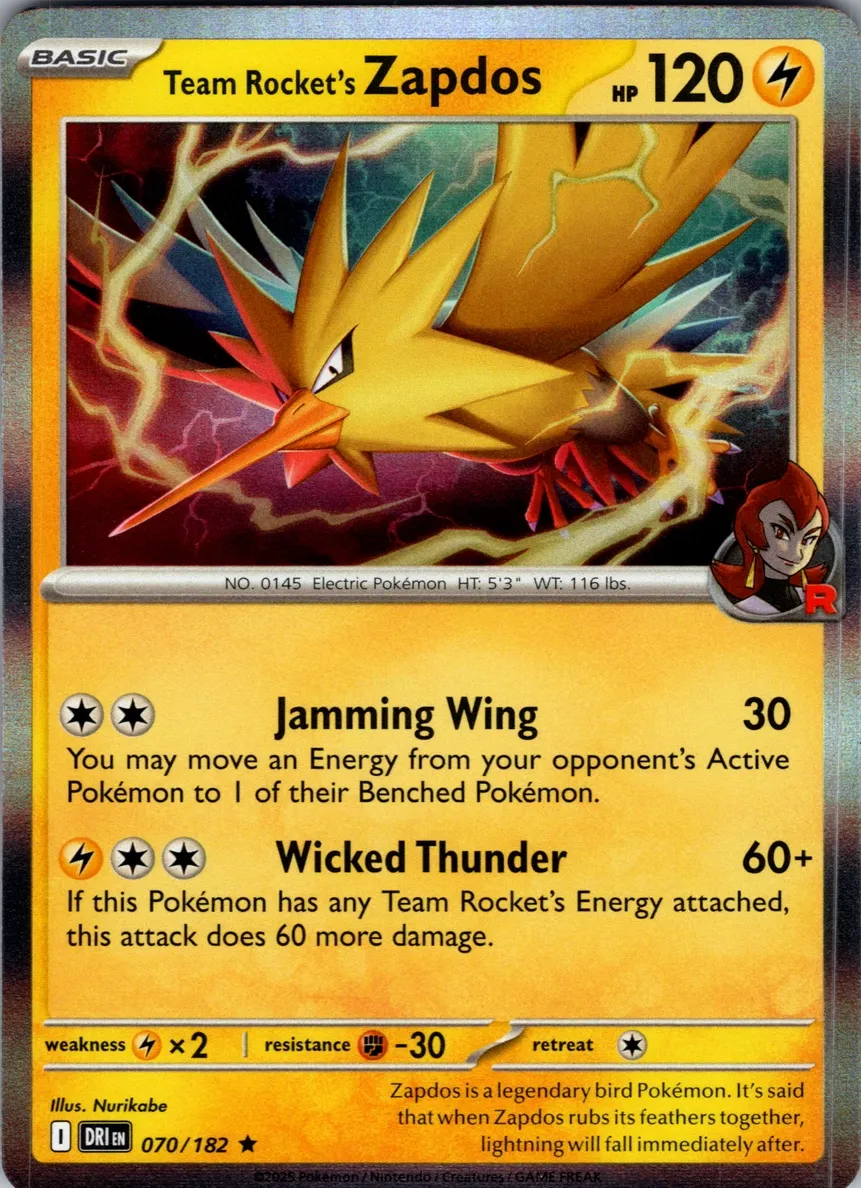 Team Rocket's Zapdos 2025 Pokemon Scarlet & Violet Destined Rivals Reverse Holo