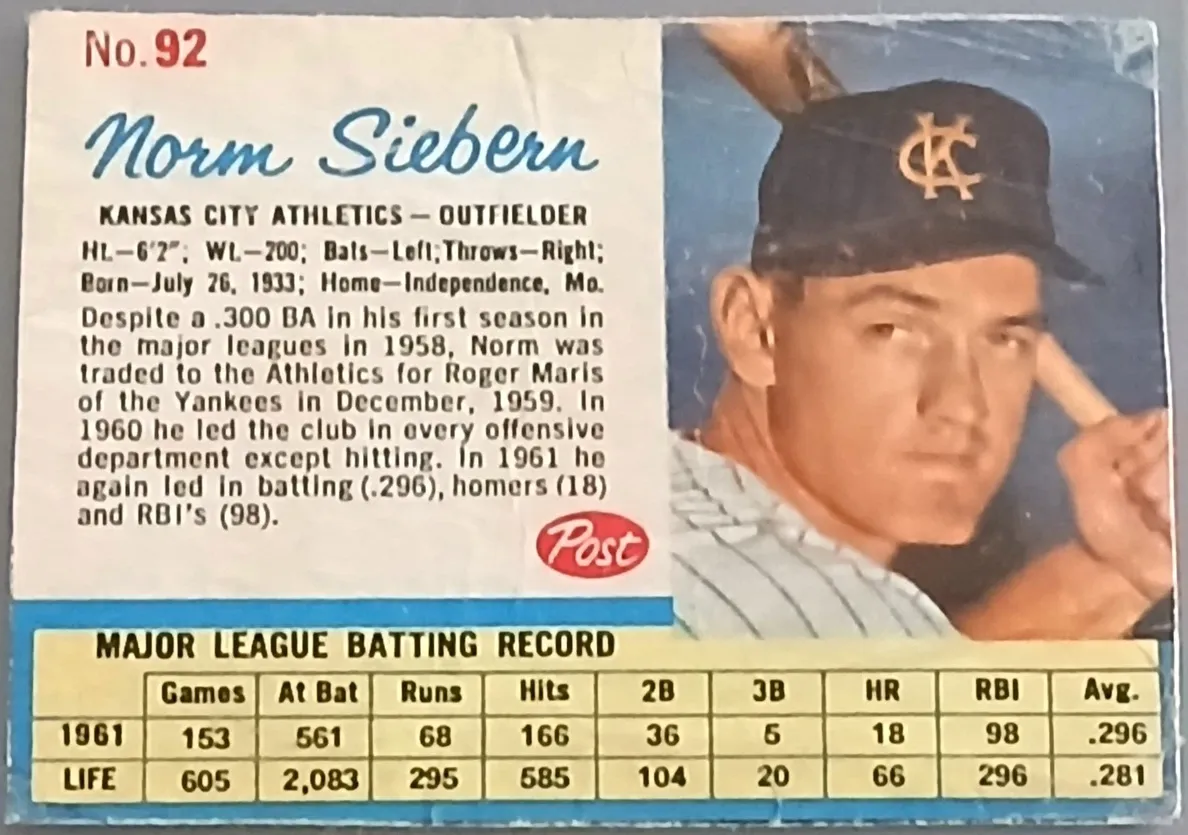 1962 Norm Siebern #92