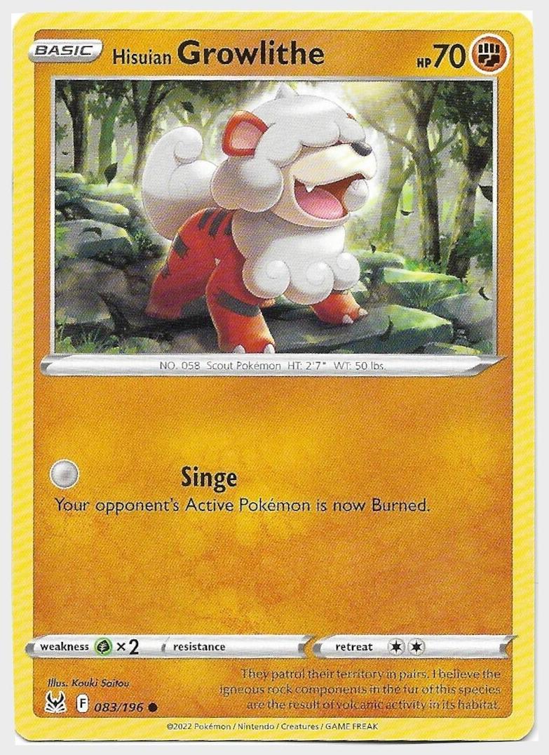 Hisuian Growlithe 2022 Pokemon Lost Origin