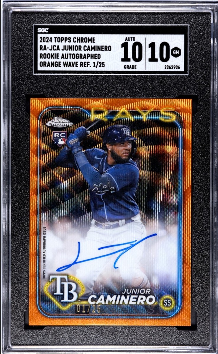 2024 Topps Chrome Baseball Orange Wave Junior Caminero #RA-JCA PSA 8.5