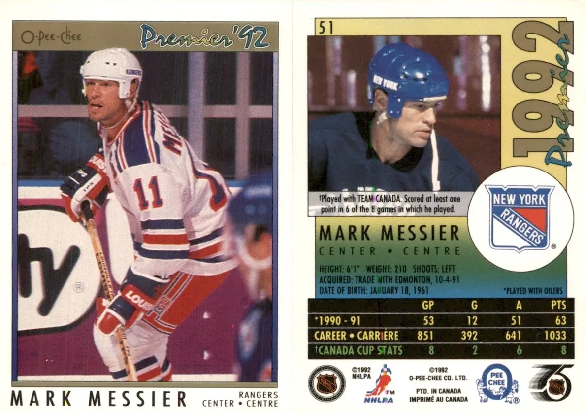 1991 O-Pee-Chee Premier Mark Messier #51 card
