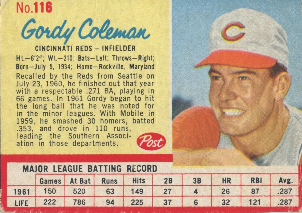 1962 Gordy Coleman #116