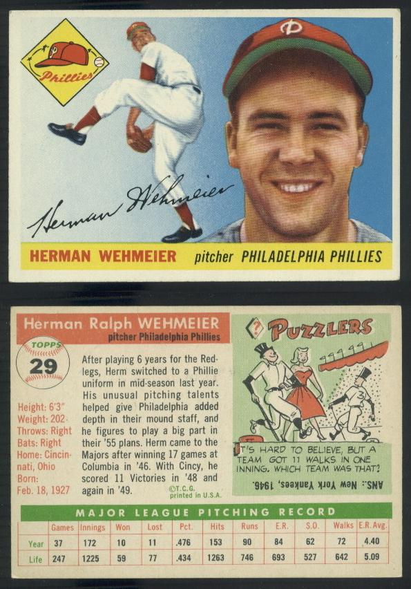 1955 Topps Herm Wehmeier #29 card