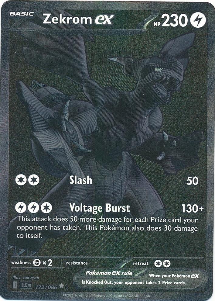 2025 Pokemon Black Bolt BLACK WHITE RARE #172 ZEKROM ex front