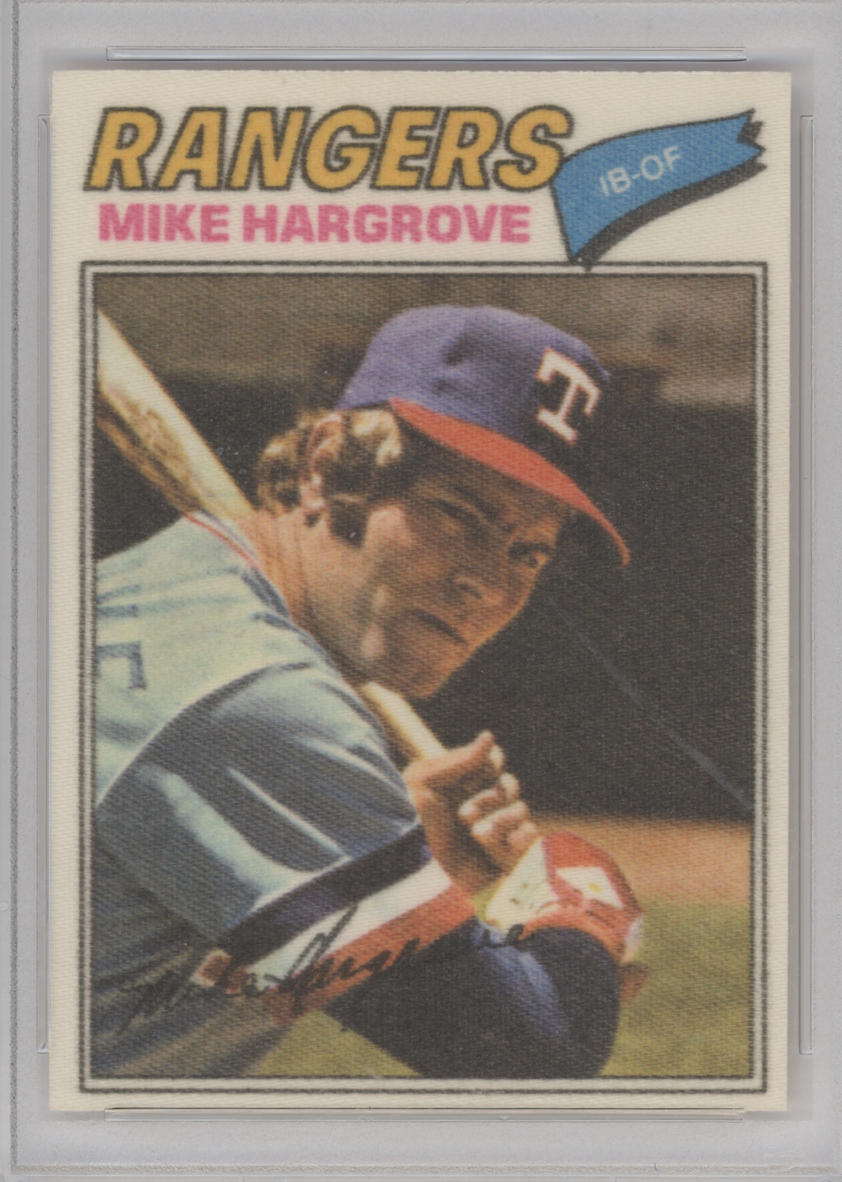 1977 Topps Cloth Stickers Baseball Mike Hargrove #20 PSA 8