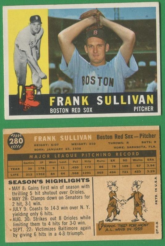 1960 Topps Frank Sullivan #280 card