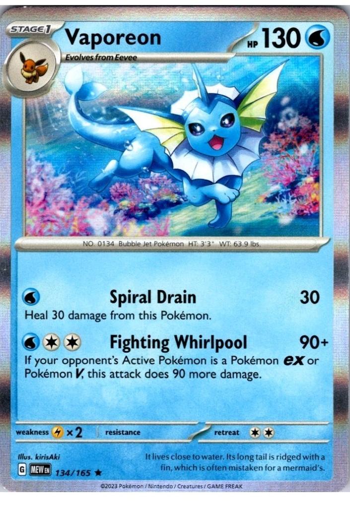 Vaporeon Holo 2023 Pokemon Scarlet & Violet 151