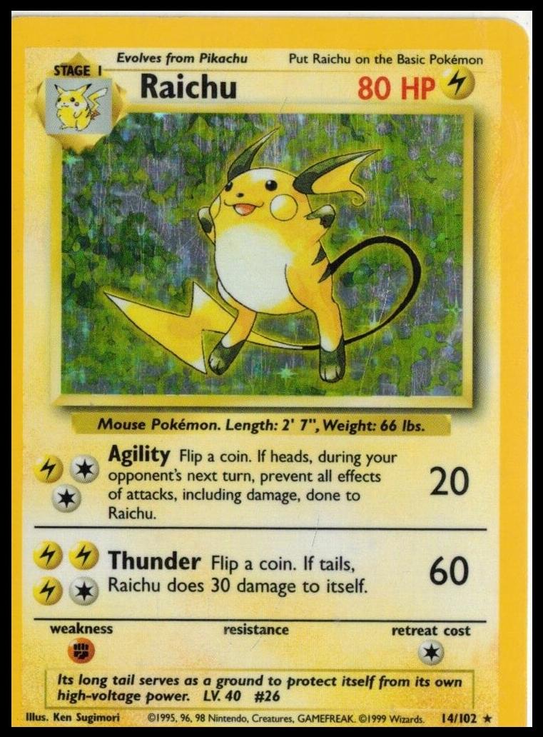 1999 Pokemon Base Set Holo #14 Raichu-Holo front