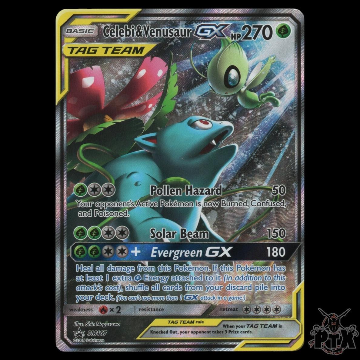 2019 Pokemon Black Star Promo PROMO-TAG TEAM TINS #SM167 FA/Celebi & Venusr.Gx front