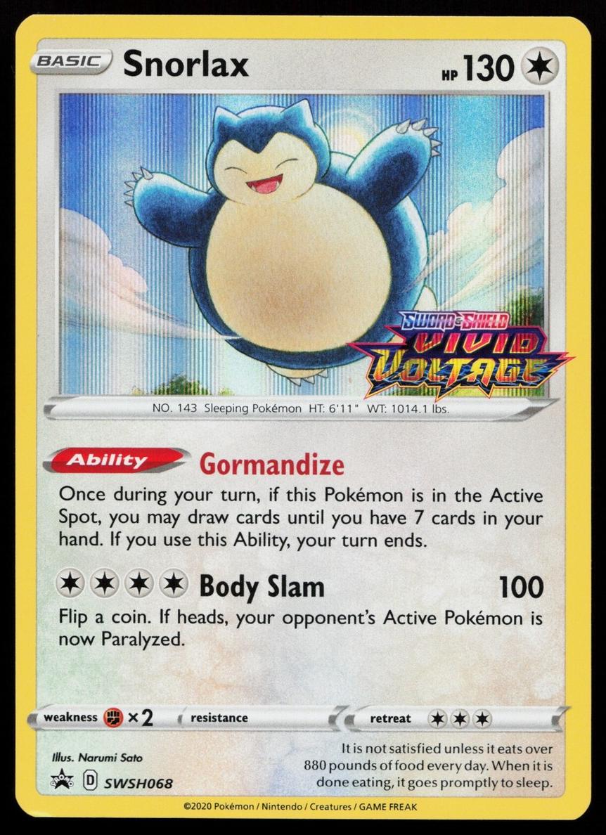 2020 Pokemon Holo #SWSH068 Snorlax front