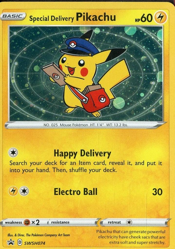 Special Delivery Pikachu 2020 Pokemon SWSH Black Star Promo Pokemon Center Canada Holo