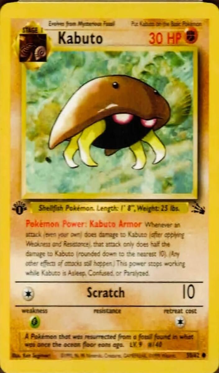 1999 Pokemon Fossil 1 Stedition 1st Edition #50 Kabuto front