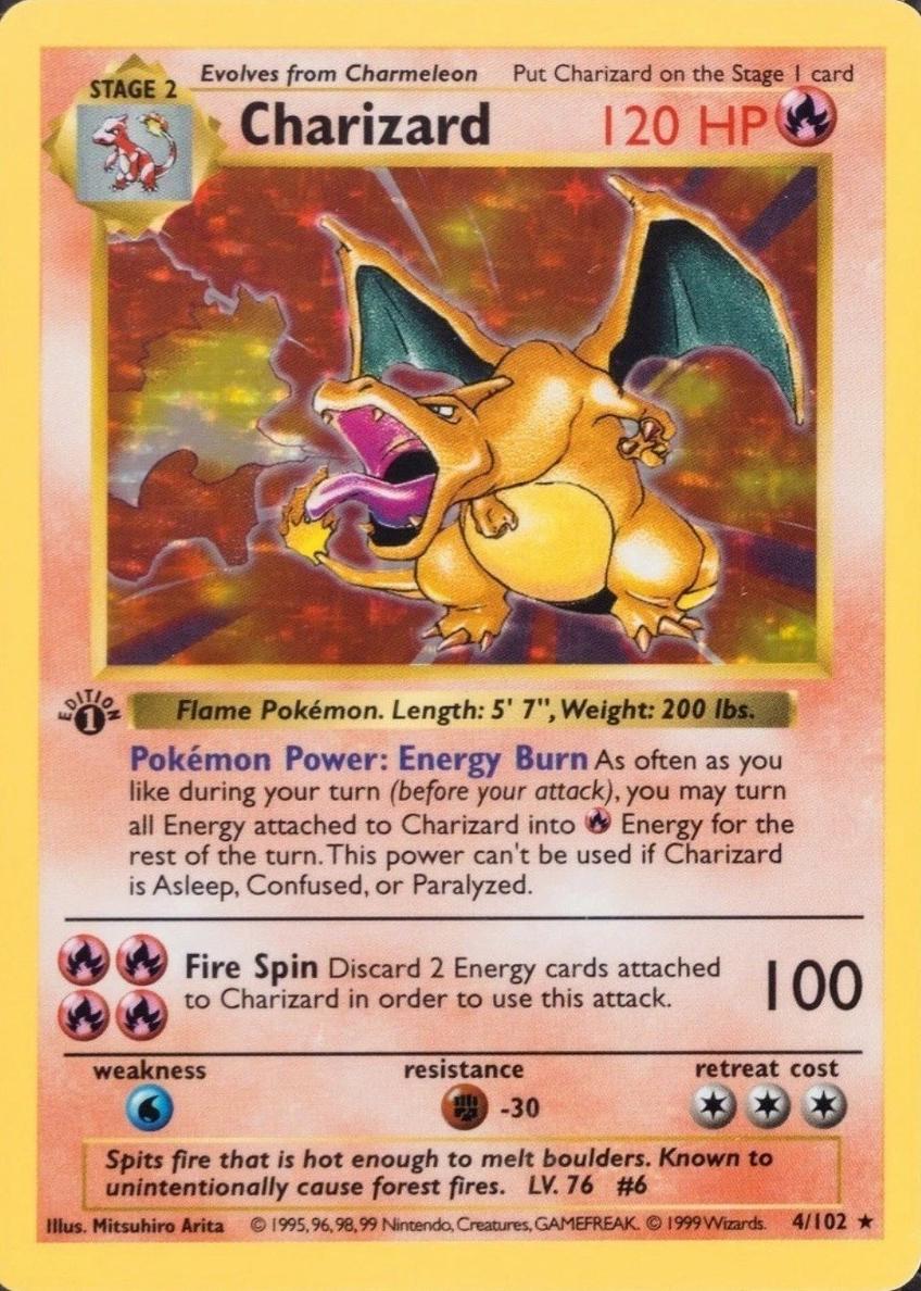 1999 Pokemon holo #4 Charizard front