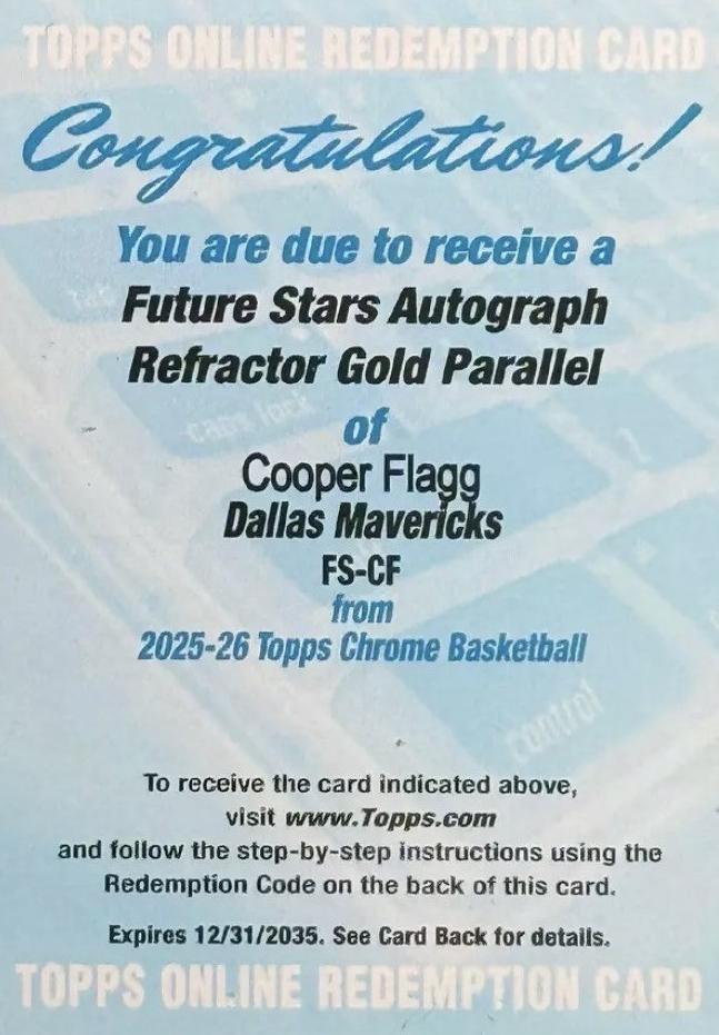 2025 Topps Chrome Future Stars Autograph Cooper Flagg #FS-CF card