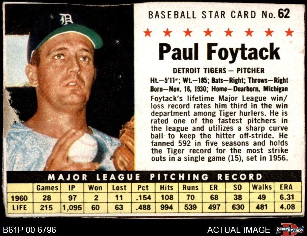 1961 Paul Foytack [Hand Cut] #62