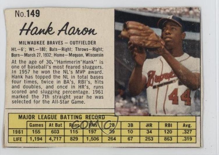 1962 Jell-O Hank Aaron #149 card