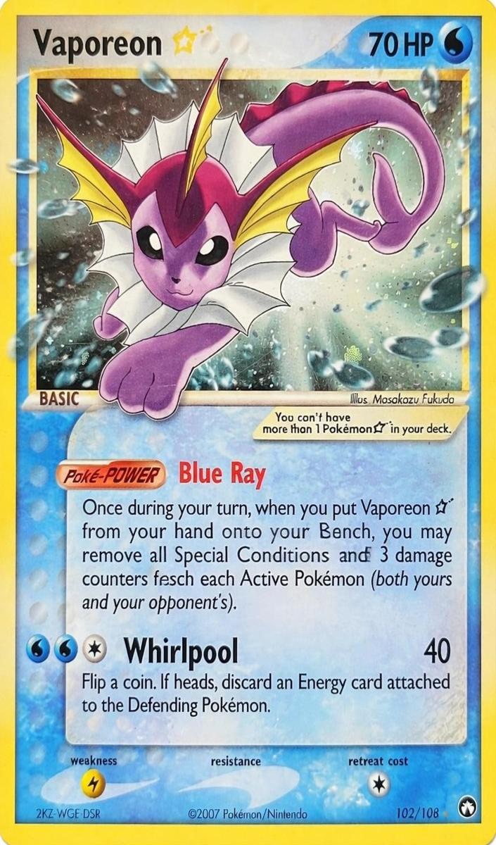 2007 Pokemon EX Power Keepers Holo #102 Vaporeon front