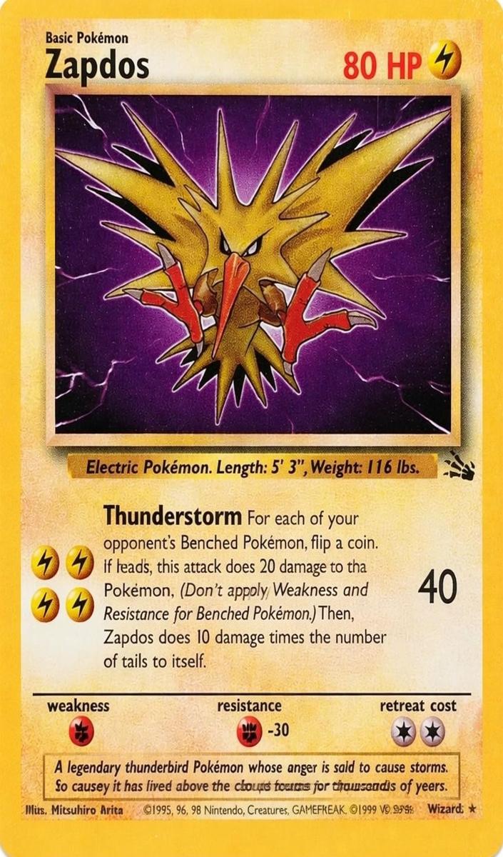 Zapdos 1999 Pokemon Fossil